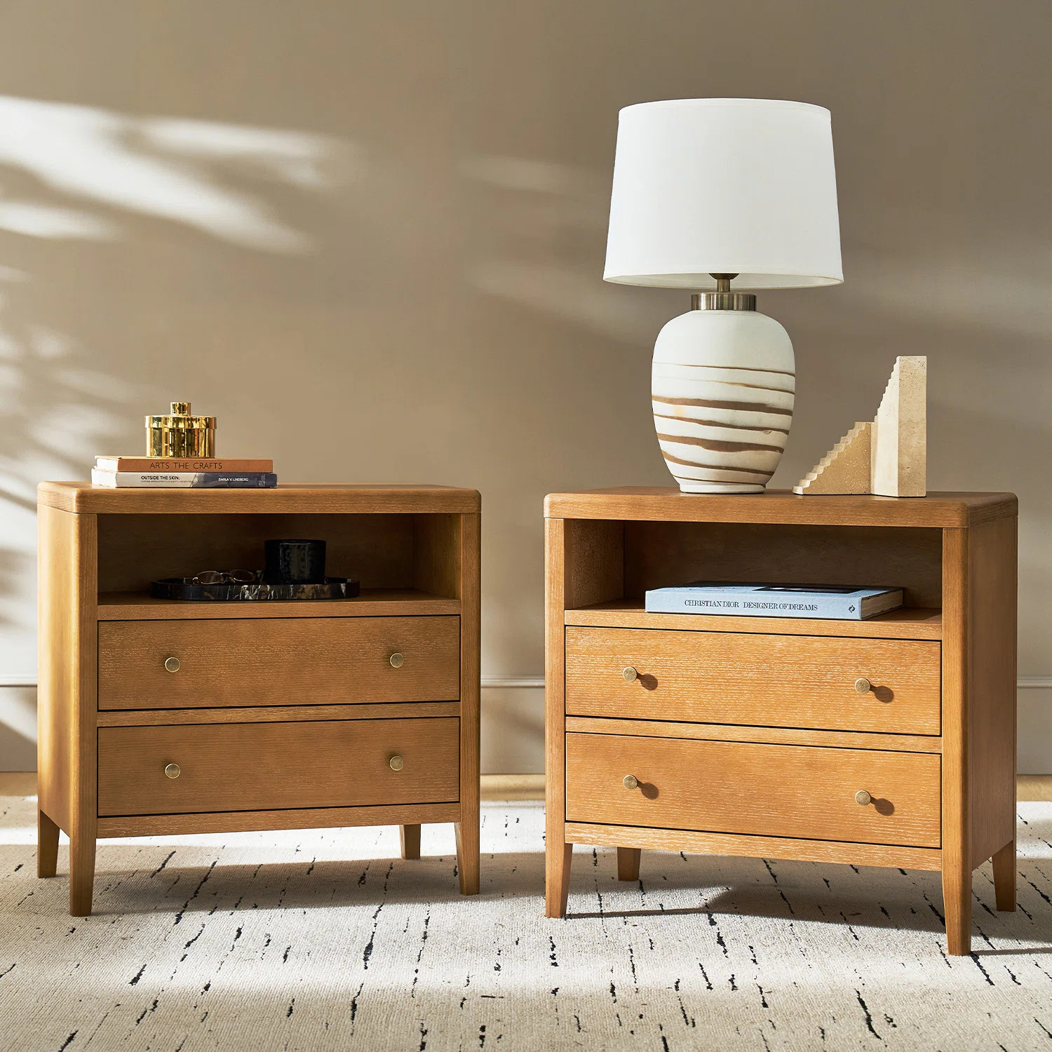 Shelli Modern 2-Drawer 28''W Solid Wood Nightstand with Built-in Power Outlet and USB Port (Set of 2) | Wayfair North America