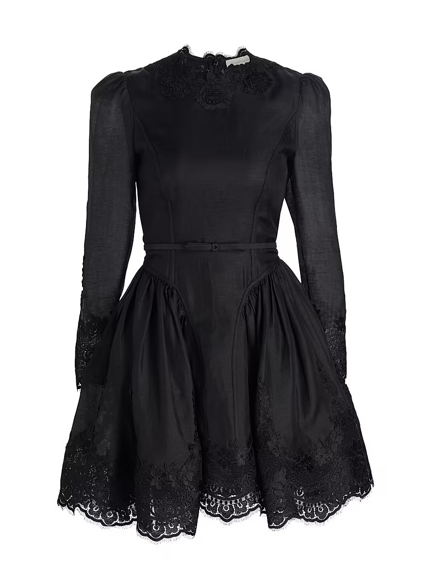 Women's Hypnotic Lace Belted Minidress - Black - Size 0 | Saks Fifth Avenue