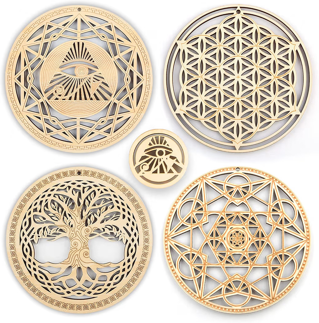5.31" Sacred Geometry Wall Art 4 PCS Set, (The Eye of Horus, The Flower of Life, The Tree of Life... | Amazon (US)