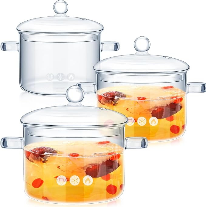 Hsei 3 panelas de vidro resistentes ao calor, transparente, 3 unidades, 1,5, 1,9 L, com alça de ... | Amazon (BR)