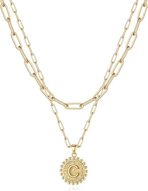 Yoosteel Gold Initial Necklaces for Women, 14K Gold Plated Dainty Layering Paperclip Link Chain N... | Amazon (US)
