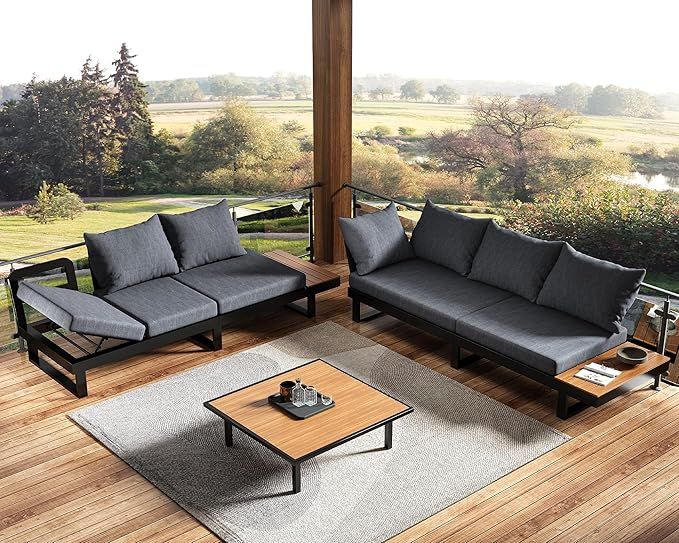 6-Piece Patio Furniture Sets, Outdoor Aluminum Furniture Sofa, with Wood Side Table & Washable Cu... | Amazon (US)