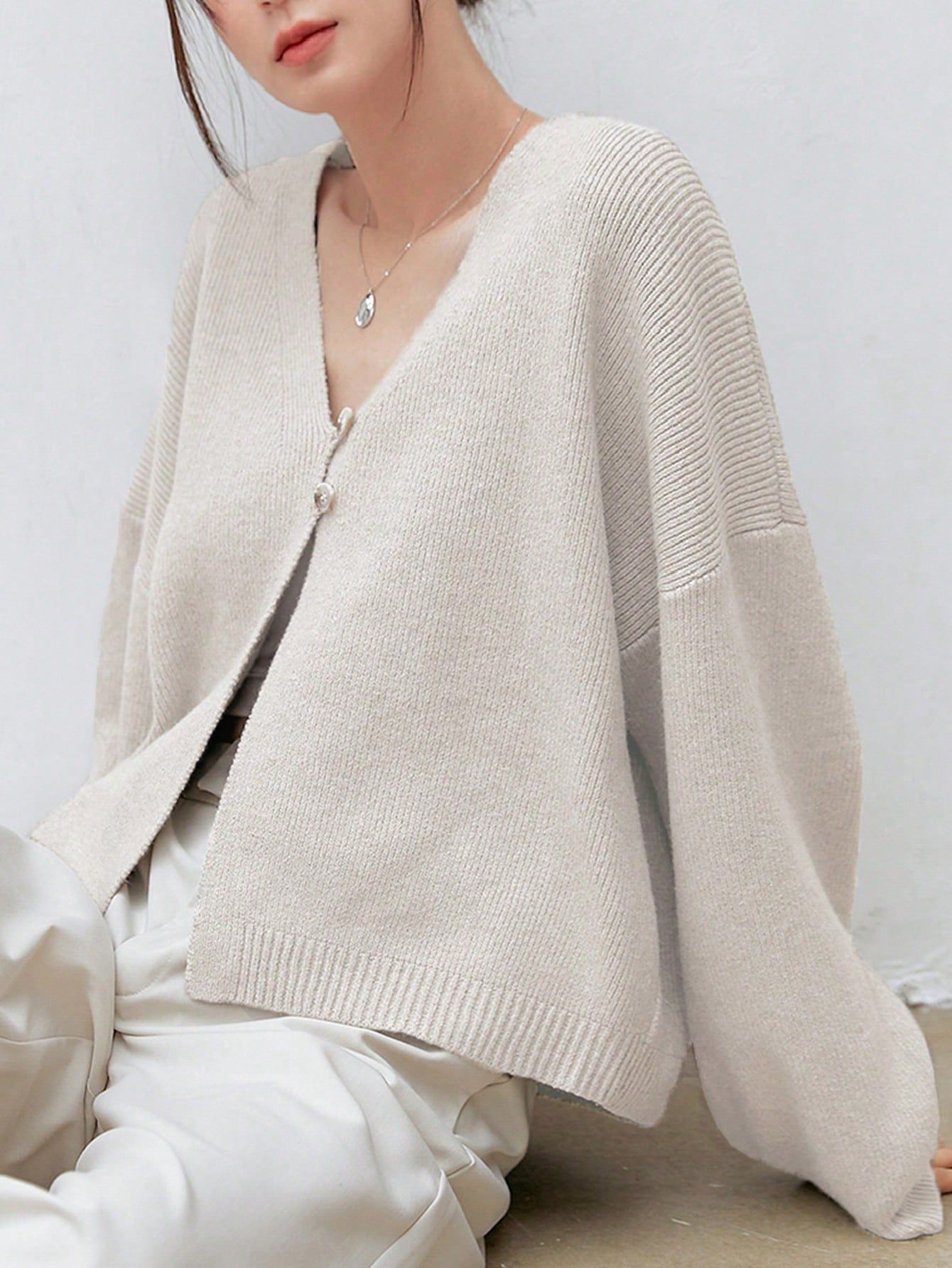 Dazy-Less Drop Shoulder Button Front Cardigan | SHEIN