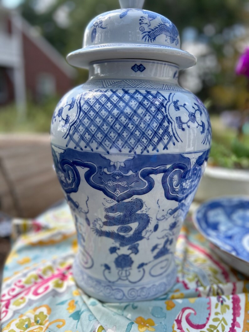 Beautiful Large 21 H Blue and White Chinoiserie Ginger Jar - Etsy | Etsy (US)