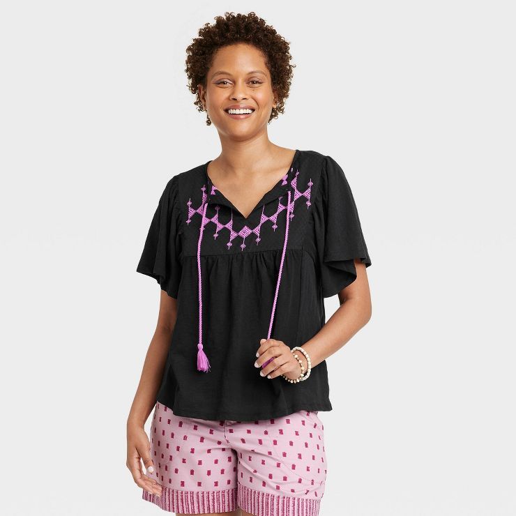 Women's Flutter Short Sleeve Embroidered Top - Knox Rose™ | Target