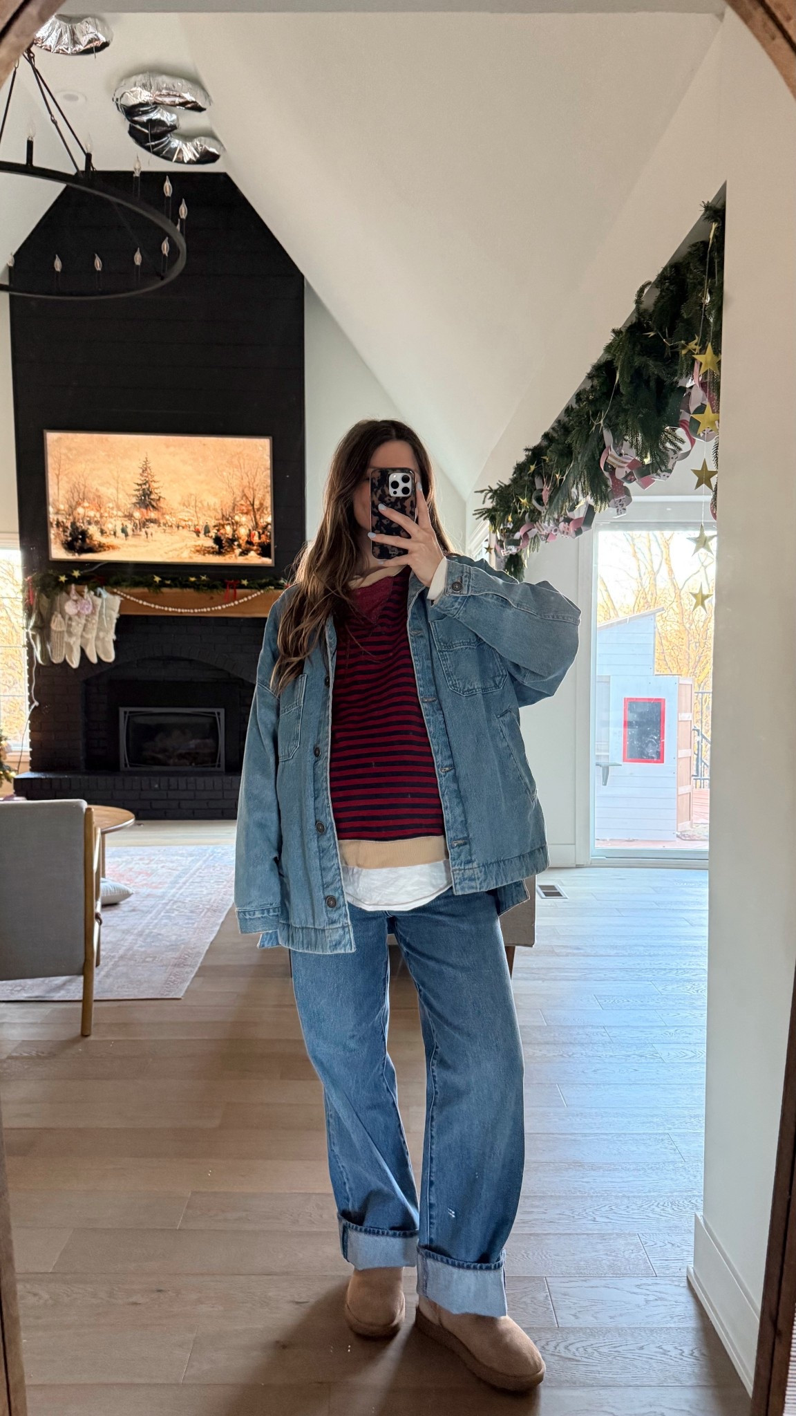 wearing a small in denim jacket, oversized crewneck and tee! sized up 3 sizes in low rise jeans for the bump, have been able to wear them all throughout pregnancy!  

#LTKBump