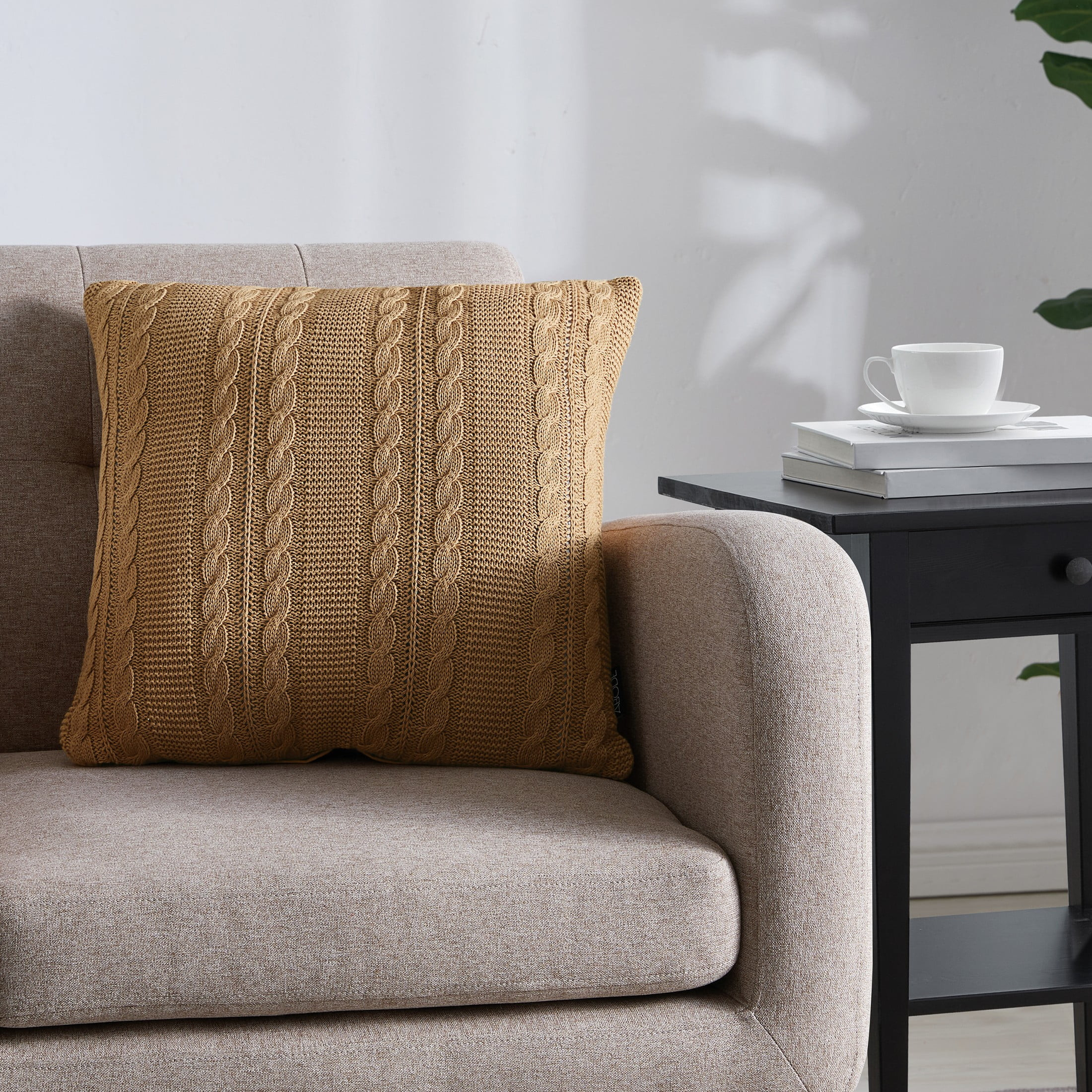 VCNY Home Dublin 18" x 18" Taupe Cable Knit Cotton Decorative Pillow | Walmart (US)