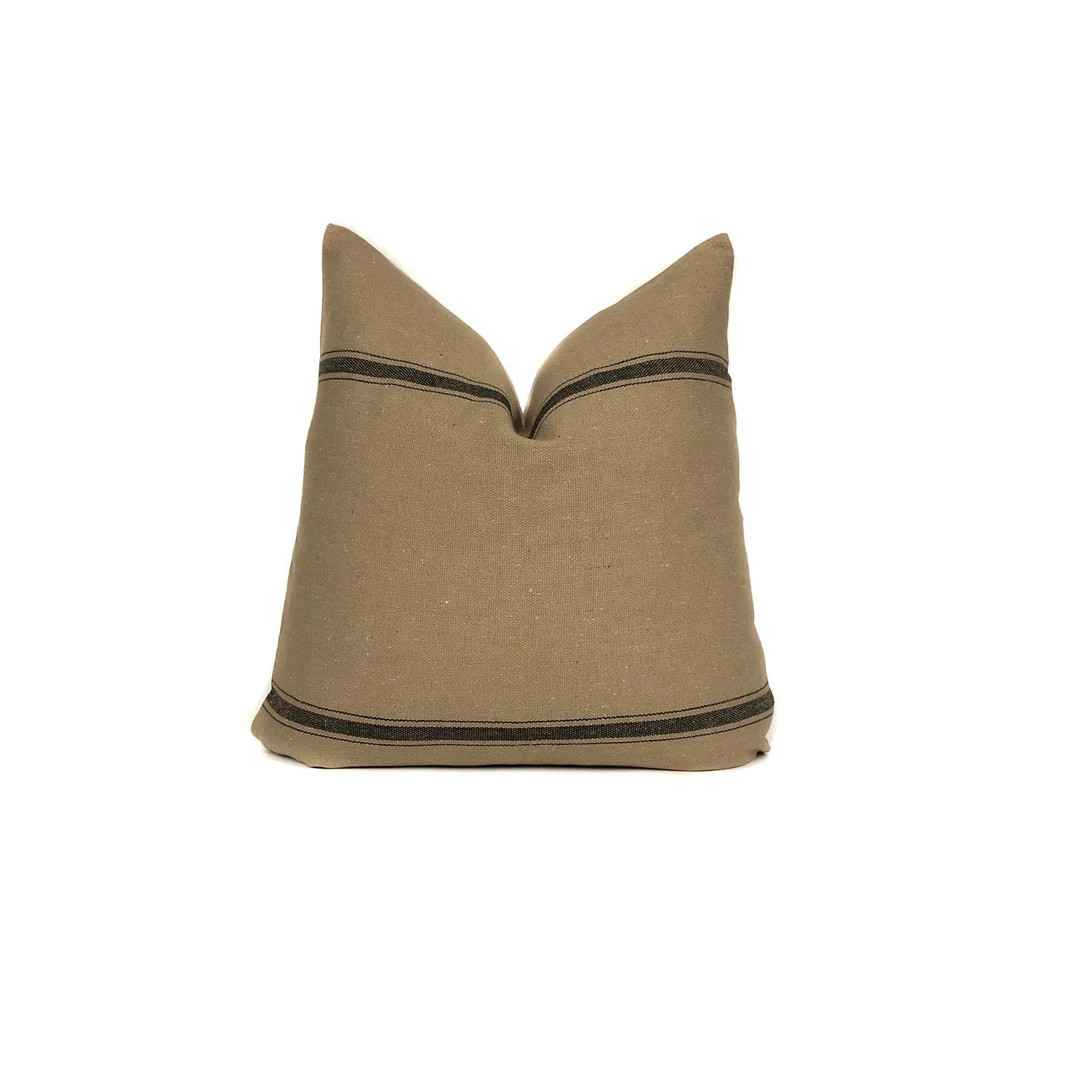 Grain Sack Pillow Cover Brown With Black Stripe No11 - Etsy | Etsy (US)