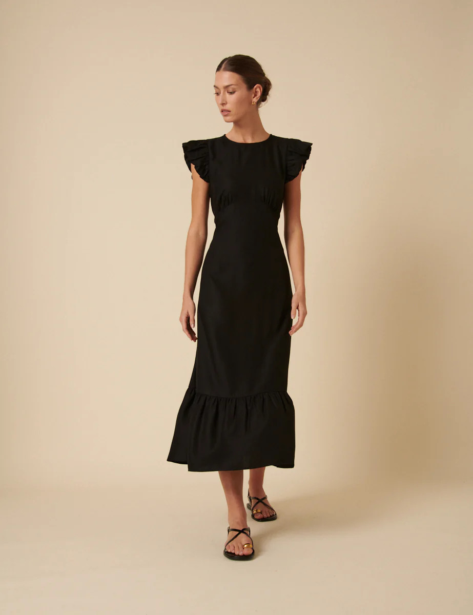 Black Tiered Clara Midi Dress | Nobody's Child