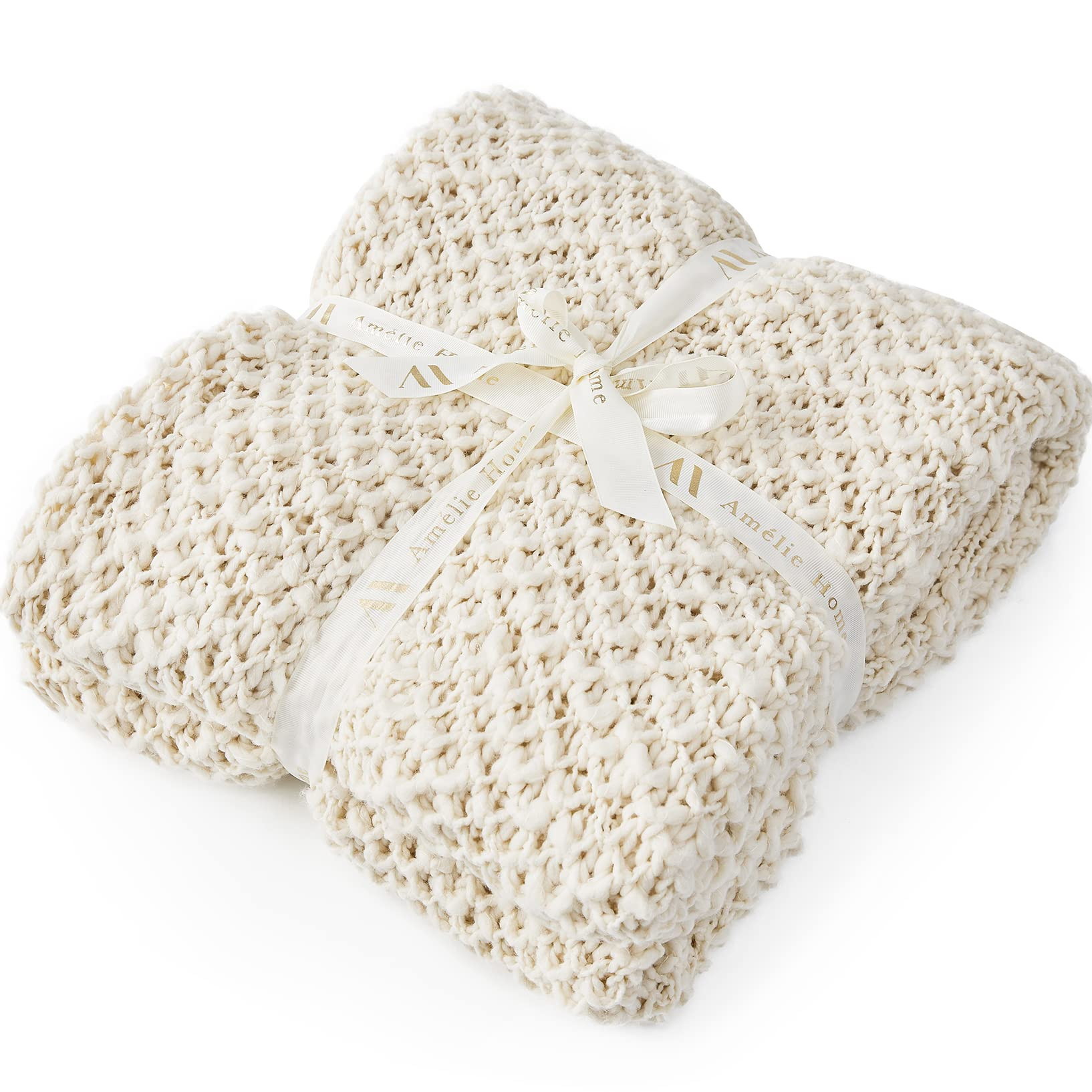 Amélie Home Chunky Knit Throw Blanket Handmade Crochet Honeycomb Chunky Knit Blanket Soft Fluffy... | Amazon (US)