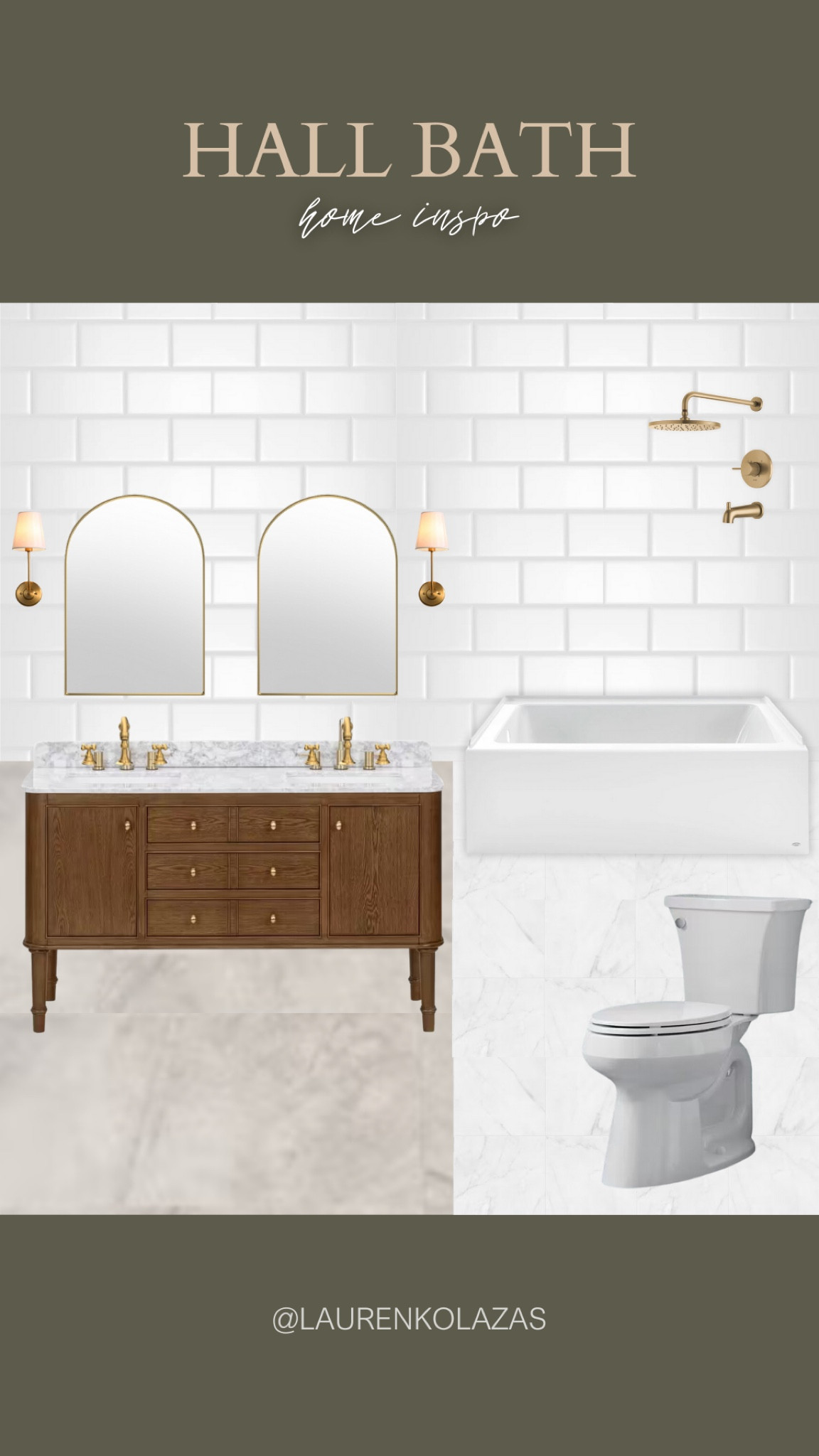 Update your hall bathroom with modern fixtures and gold accents to make it a more homey shared space.
#bathroominspo #renovationjourney #homedesign #homemakeover

#LTKStyleTip #LTKHome #LTKSeasonal