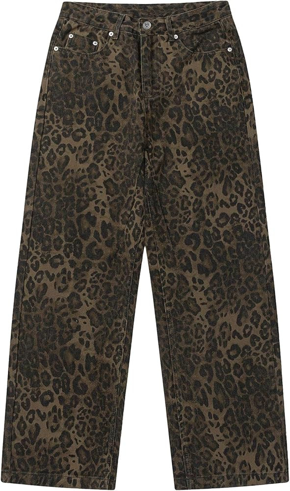 Aelfric Eden Leopard Print Jeans for Women Cheetah Print Pants Straight Leg Denim(A Size 1-2 Larg... | Amazon (US)