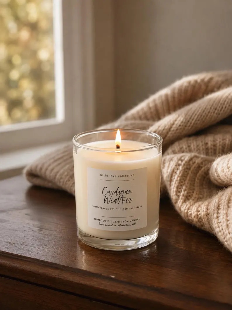 Cardigan Weather | nontoxic soy candle | mint, apple, fresh leaves, jasmine, moss | clean burning | Etsy (Global)