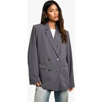 Womens Oversized Double Breasted Tailored Blazer - Grey - 2 | boohoo (US & Canada)