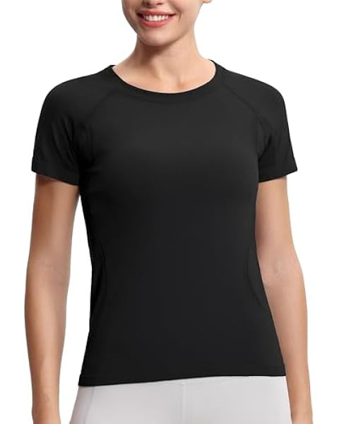 PUMIEY Women's Crew Neck Short Sleeve Tops Double Lined Slim Fit T Shirts Basic Tee Smoke Cloud P... | Amazon (US)