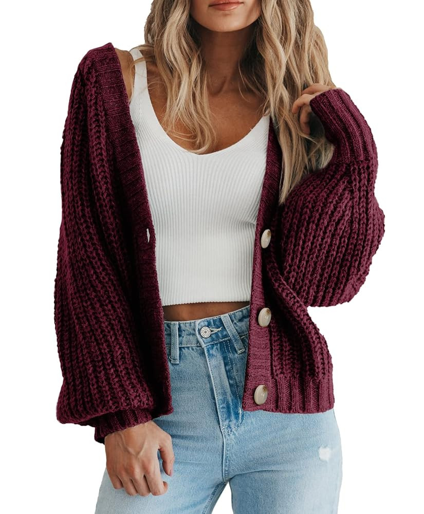 PRETTYGARDEN Women's Chunky Knit Open Front Sweater Long Sleeve Button Loose Short Cardigan Outer... | Amazon (US)
