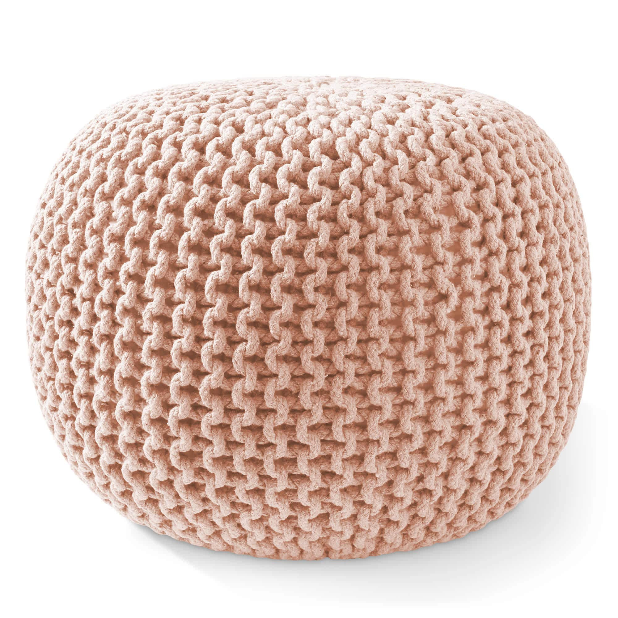 Casafield Round Cotton Pouf Ottoman - Light Pink - 20 x 20 x 14.5 Knit Footstool Polyester | PCR-22-LTPNK | Lowe's