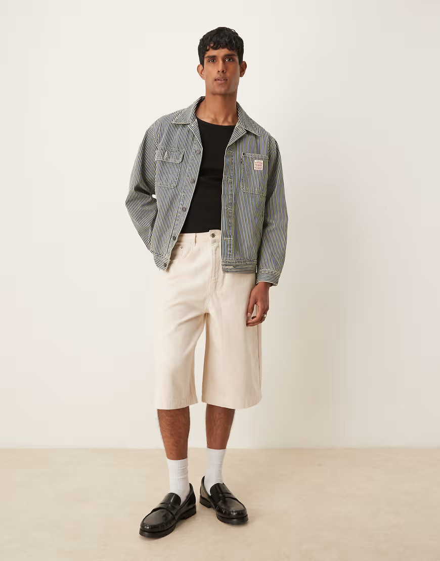 ASOS DESGIN oversized denim jorts in beige-Neutral | ASOS (Global)