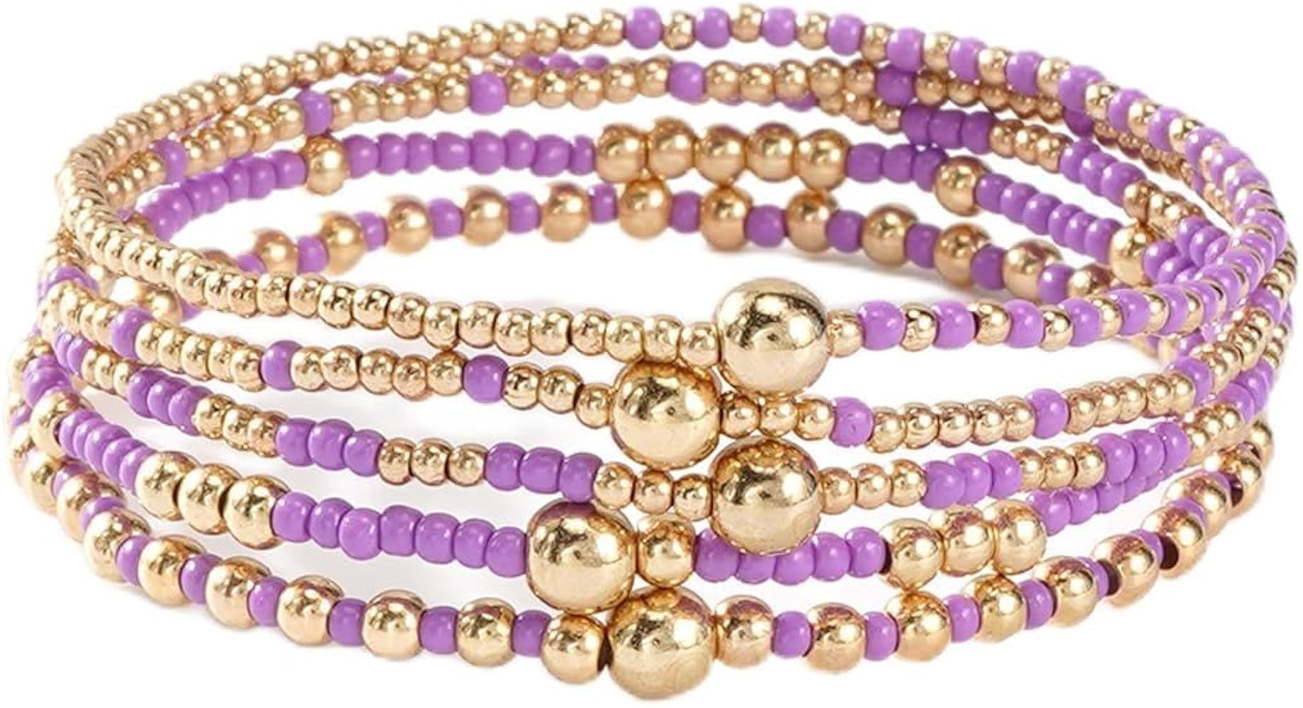 Caiyao Bohemia Multilayer Resin Beaded Stackable Bracelets Set Colorful Surfer Heishi Gold Beaded... | Amazon (US)