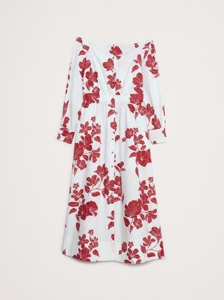 Cotton Poplin Off-The-Shoulder Maxi Shirt Dress | Banana Republic (US)