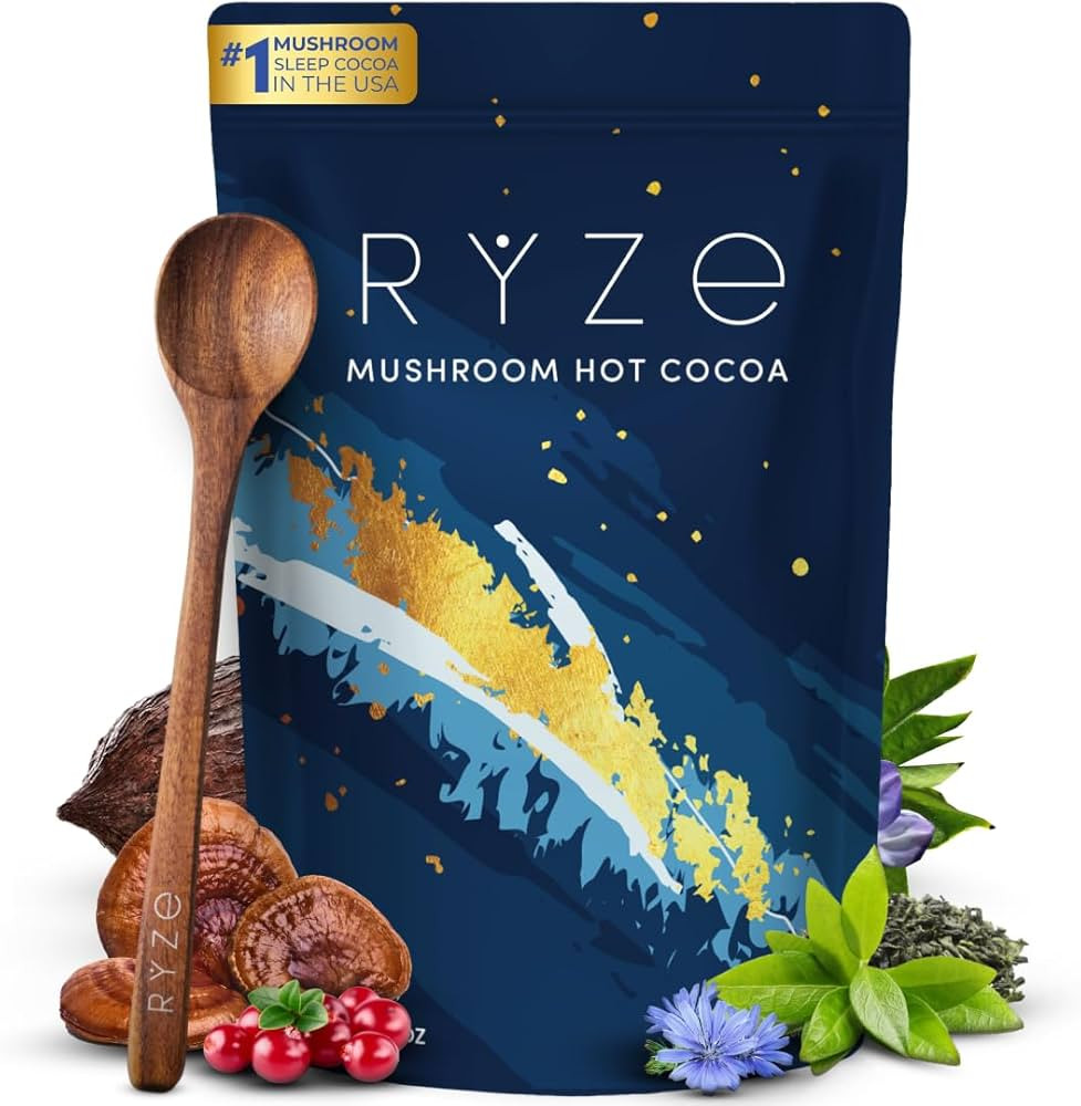 RYZE SUPERFOODS Mushroom Hot Cocoa Melatonin Sleep Supplement, Keto Cocoa Powder with Reishi Mush... | Amazon (US)