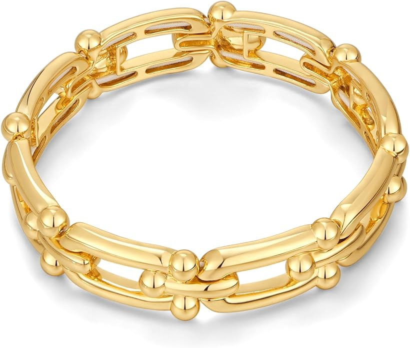 Chunky Stretch Bangles Bracelets for Women Trendy Wide Elastic Gold Bracelet Flexible Link Chain ... | Amazon (US)
