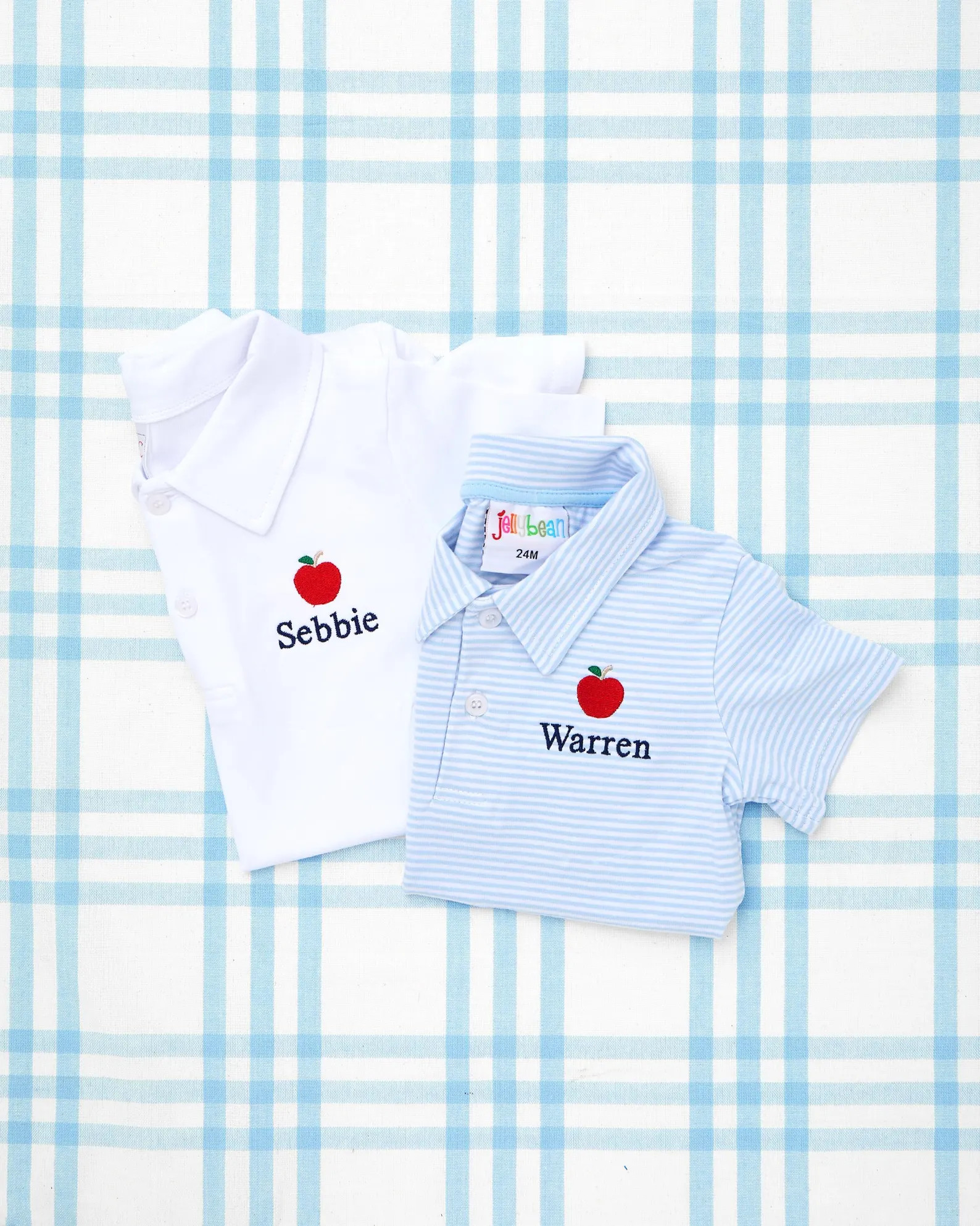 Short Sleeve Romper & Polo With Motif - Back to School // Personalized Boys Monogram Shirt, Apple... | Etsy (Global)