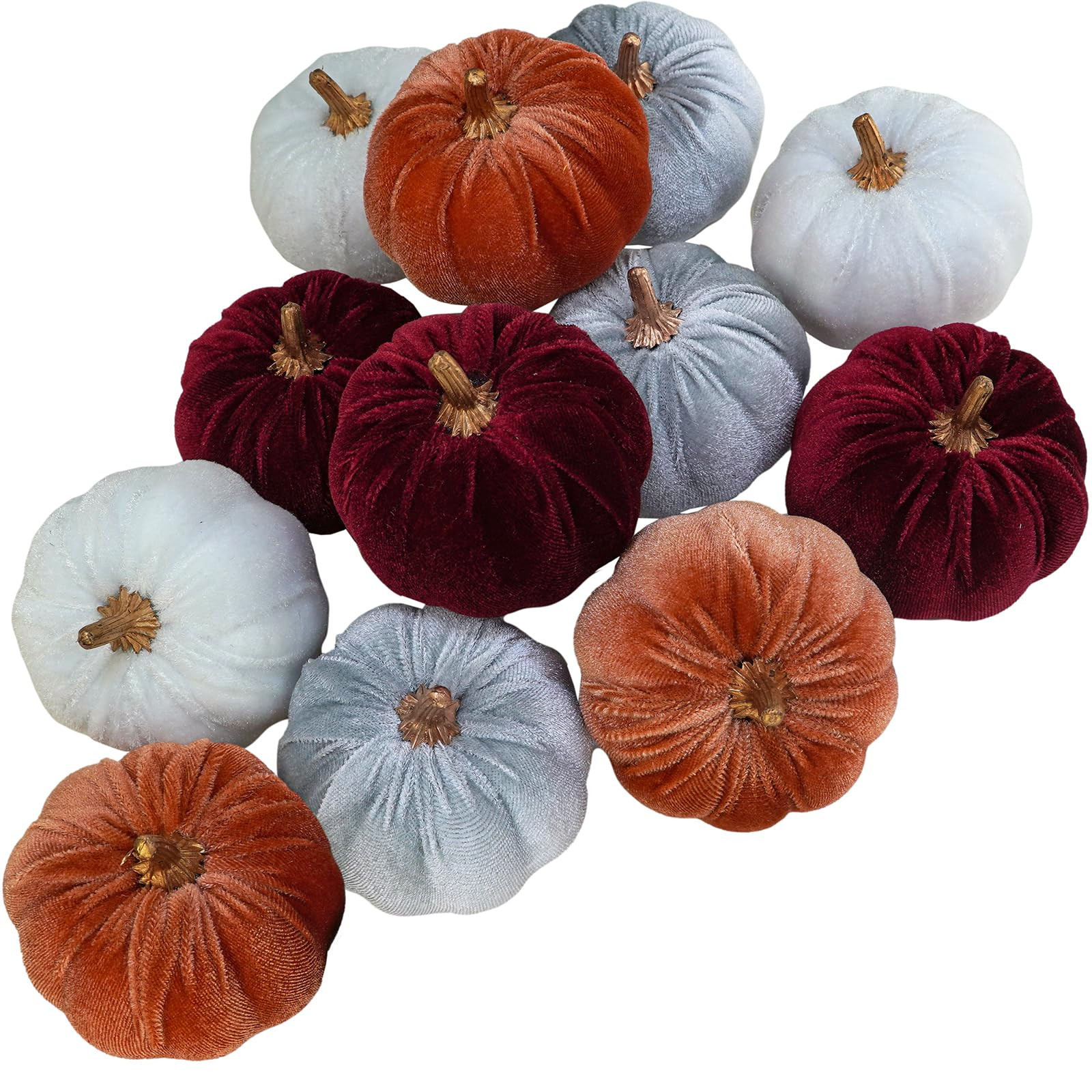 Winlyn 12 Pcs Assorted Small Faux Rustic Velvet Pumpkins Decorative Fabric Foam Pumpkins in Burgu... | Amazon (US)