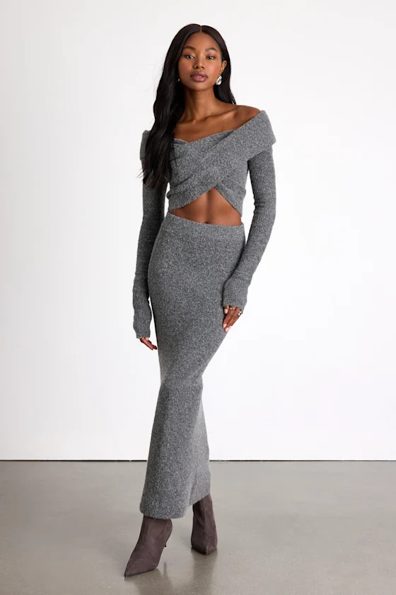 Alfina Grey Knit High-Rise Maxi Skirt | Lulus