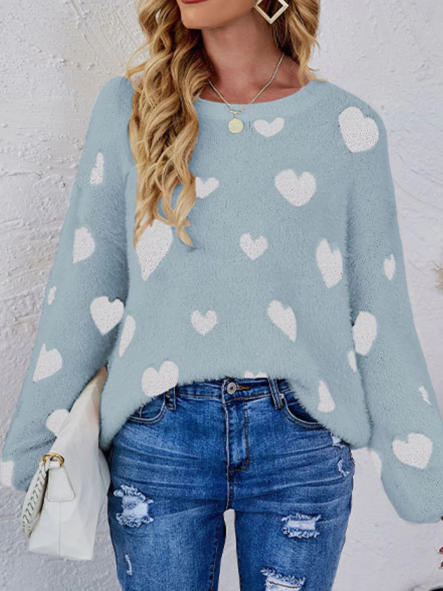'Loren' Crewneck Heart Printed Knitted Sweater (3 Colors) | Goodnight Macaroon