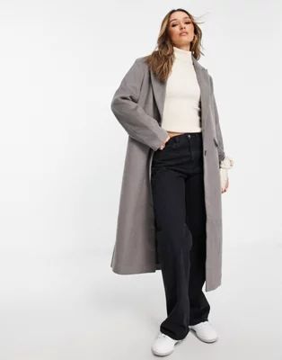 NA-KD oversized single breasted coat in gray | ASOS (Global)