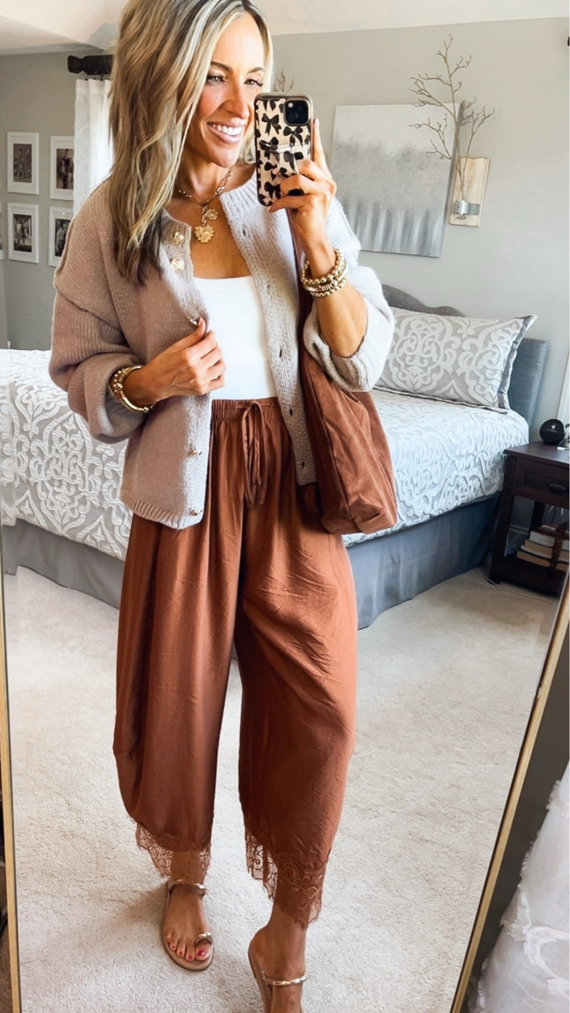 Loving the new lace hem pants trend! Perfect for casual days, workwear, travel & church. Super comfy and stylish! Pants- Wearing xs. Top- small, apricot. Cardigan- small, khaki

#LTKSeasonal #LTKootd #LTKPetite