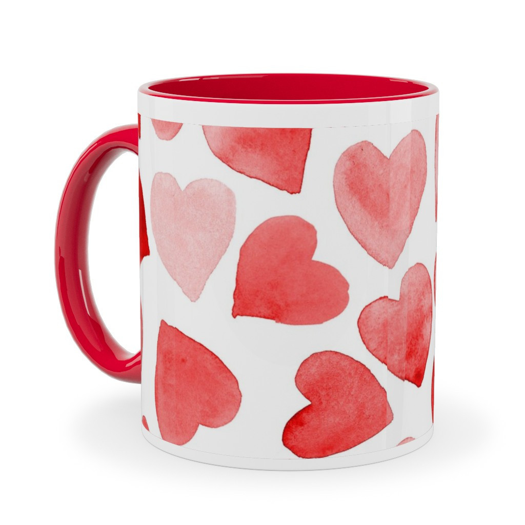 Red Ceramic Mugs: Red Hearts Watercolor - Red Ceramic, 11oz | Shutterfly