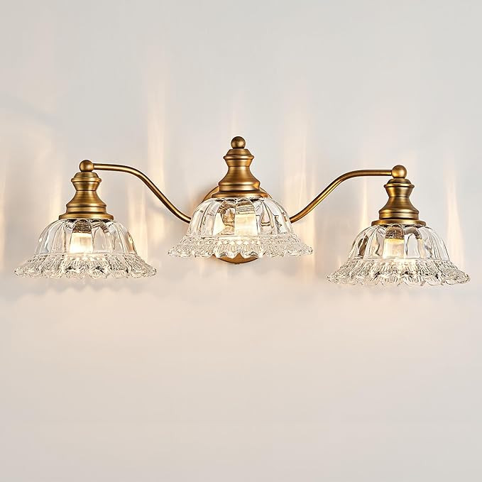 Vintage Bathroom Vanity Light Fixture, 3 Lights Bathroom Lighting Matte Antique Brass Finish with... | Amazon (US)