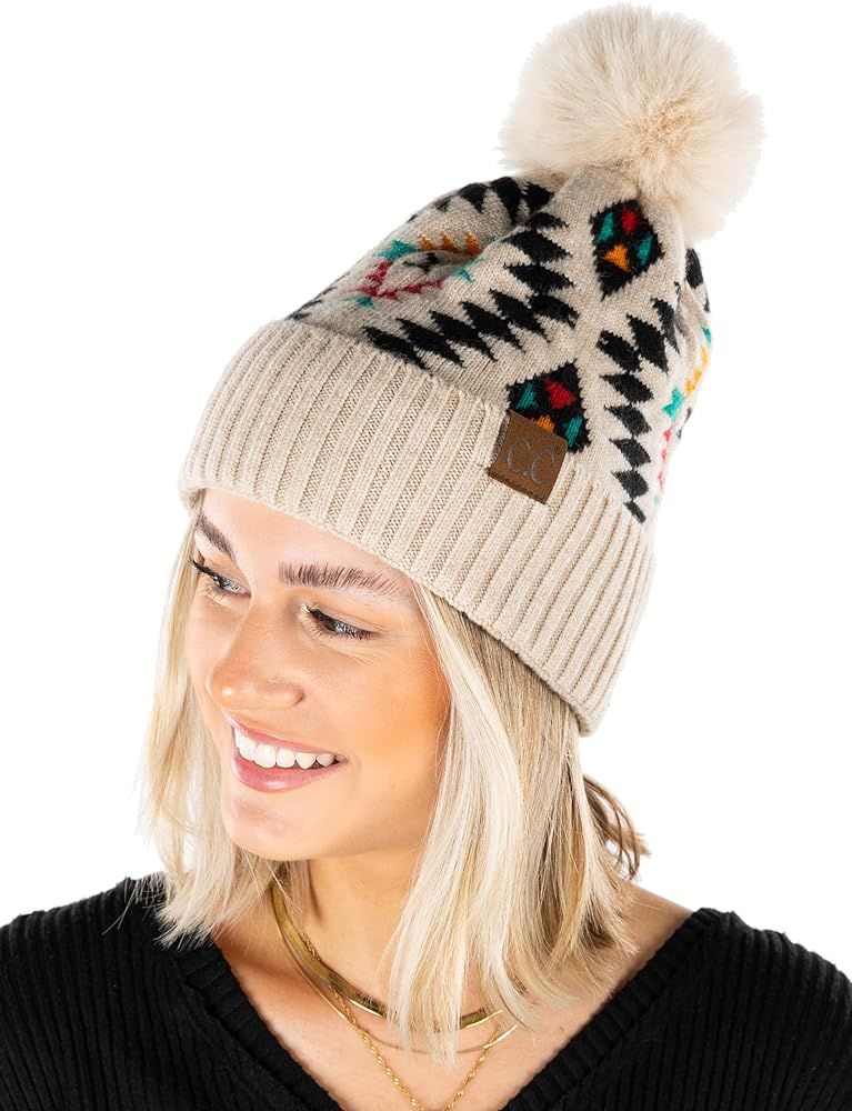 Funky Junque Women’s Beanie Warm Soft Knit Winter Thick Ribbed Faux Fur Pom Hat | Amazon (US)