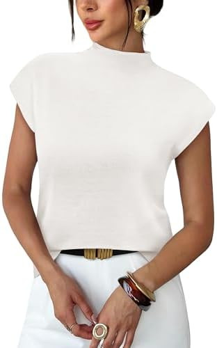 Sampeel Womens Short Sleeve Sweater Mock Neck Summer Top Dressy Casual Basic Knit Pullover Shirt | Amazon (US)