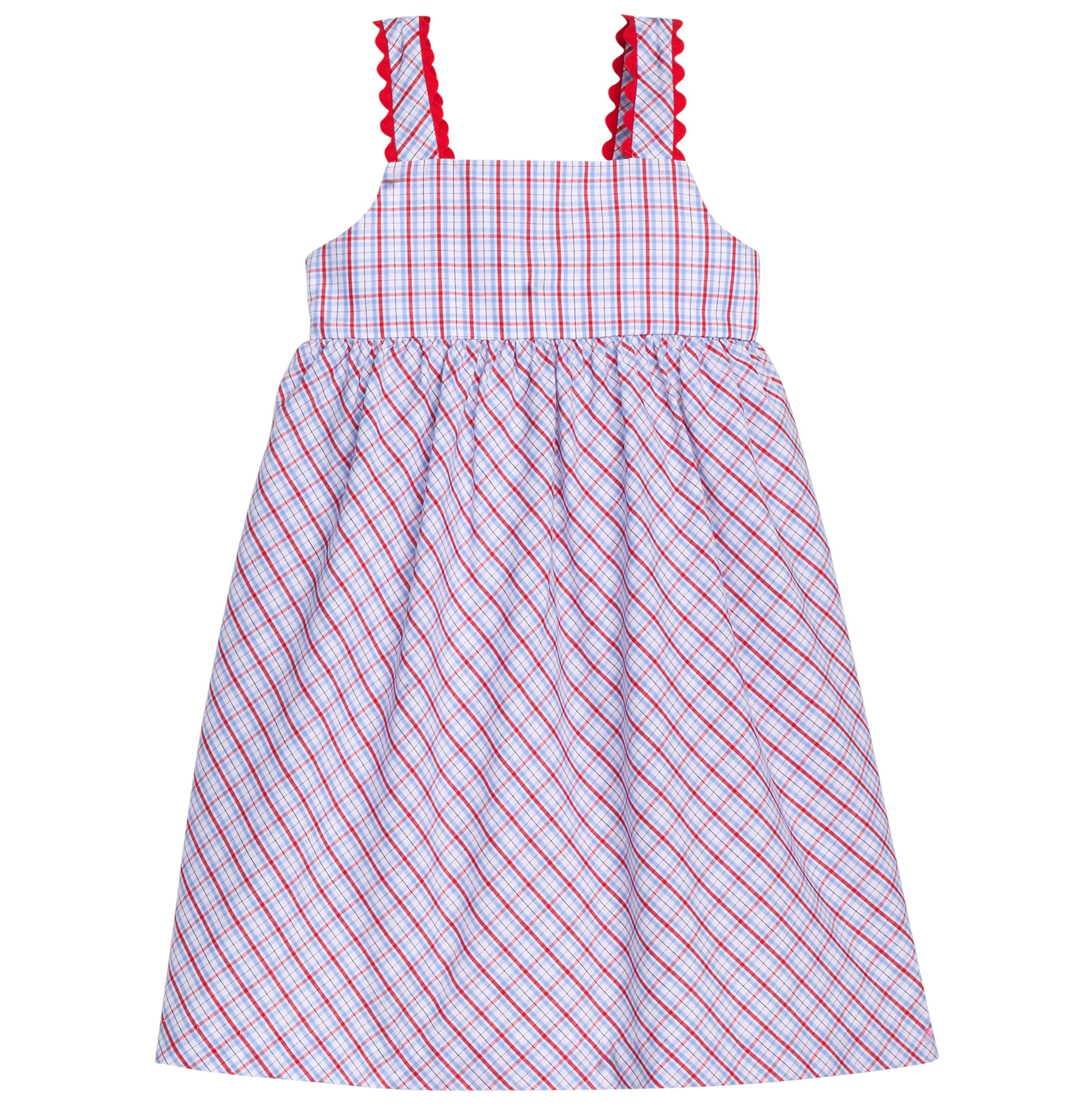 Patriotic Plaid Evie Dress - Red & Blue Girl Summer Outfit | Little English