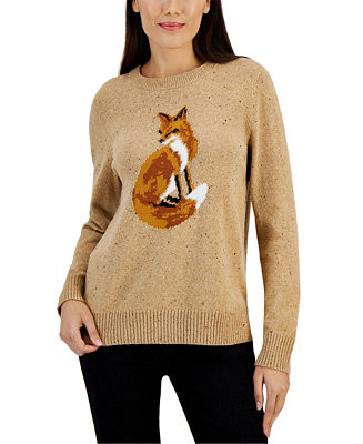 Karen Scott Petite Fox-Graphic Scoop-Neck Long-Sleeve Sweater, Created for Macy's - Macy's | Macy's Canada