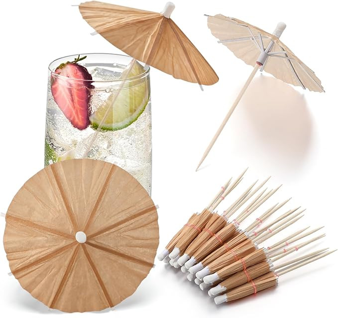100 Pcs Brown Drink Umbrellas Cocktail Picks Tiki Drink Umbrella Toothpicks Cocktail Umbrellas Pi... | Amazon (US)
