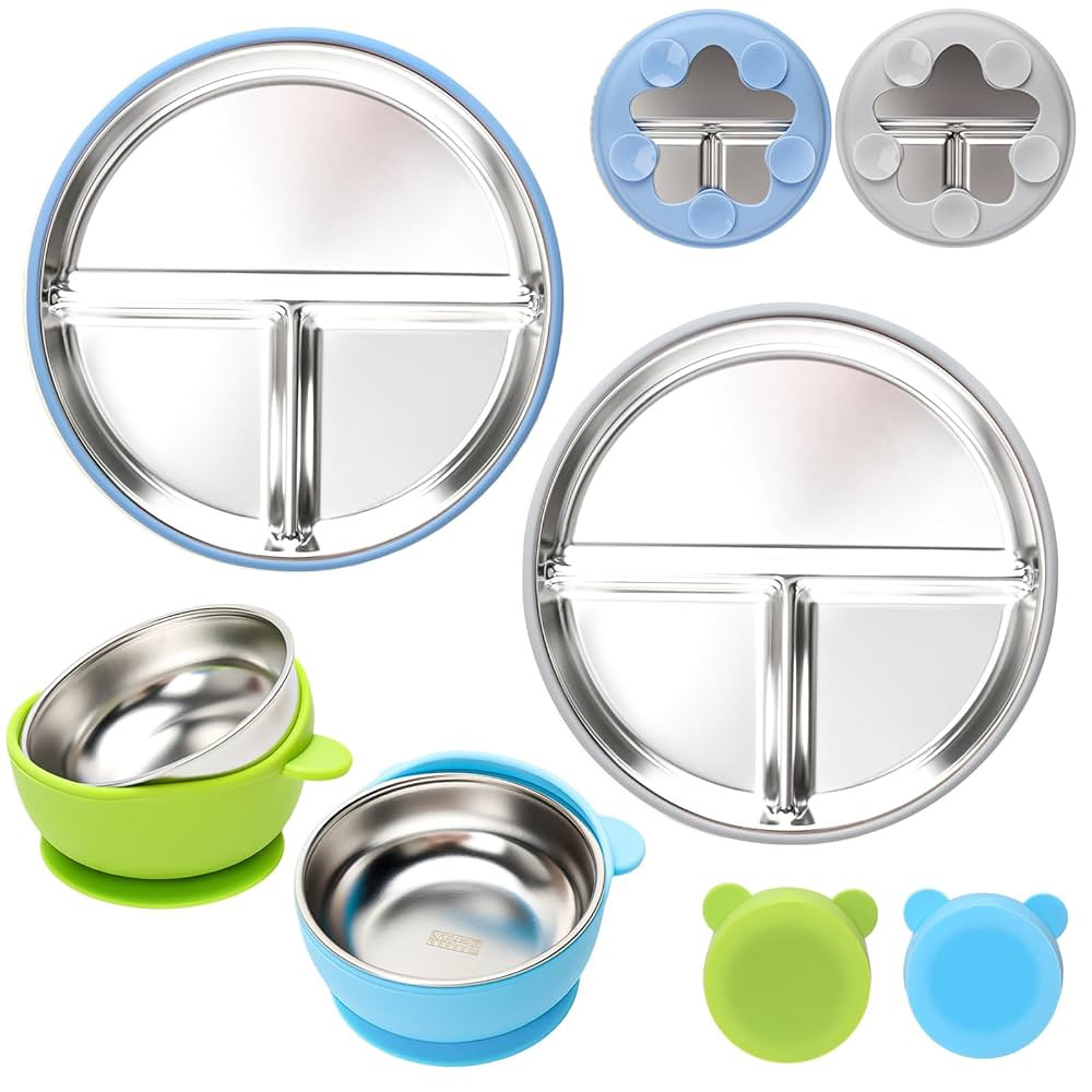 MISSLILI Stainless Steel Baby Plate and Bowls with Suction, Divided Kids Plate and Toddler Bowl w... | Amazon (CA)
