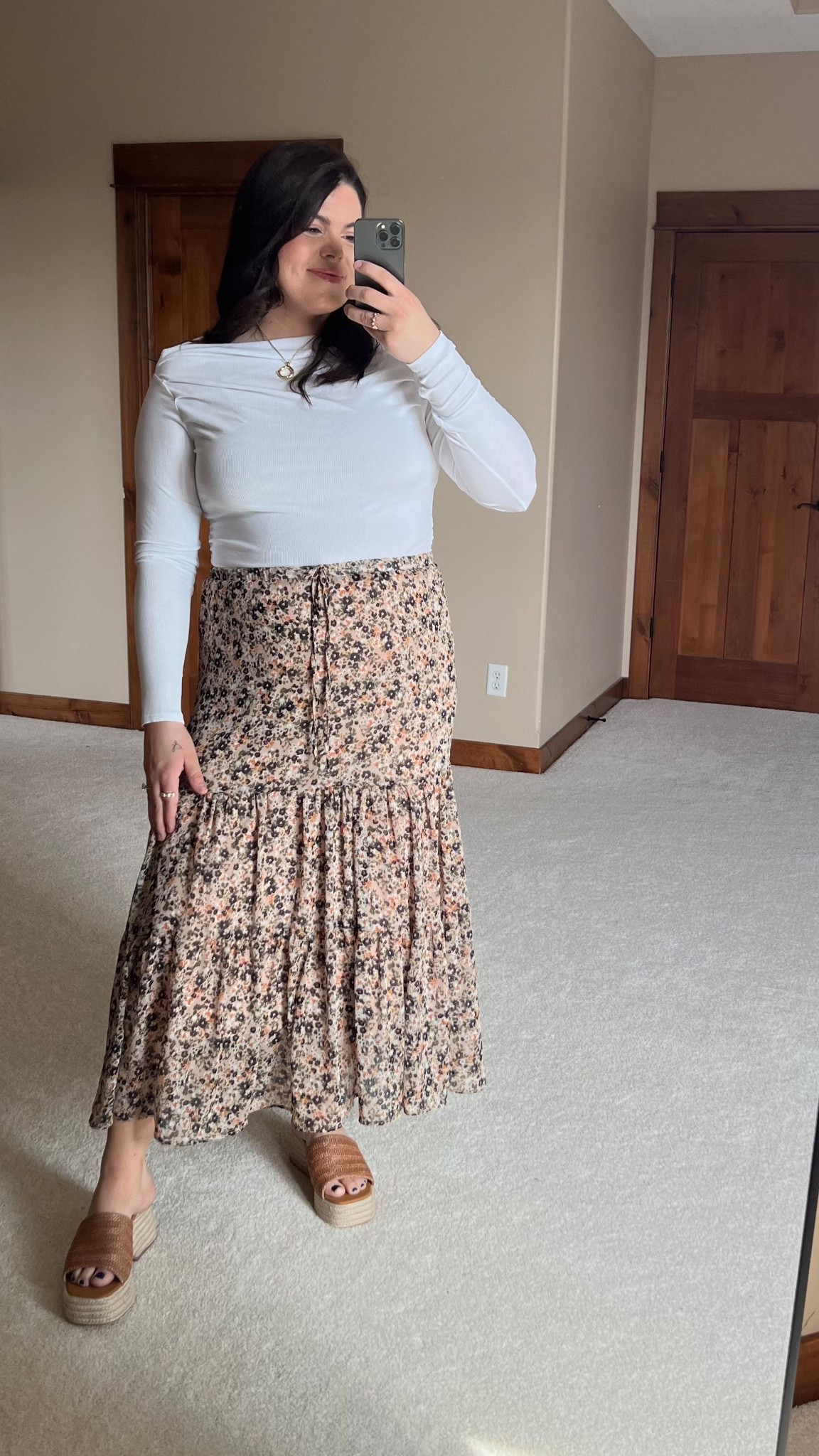 Cute spring church outfit - would also be a nice work or teacher outfit. Love the detail on this midi skirt 🤩 

Wearing XL in the top and large in the bottom   

#LTKBump #LTKFindsUnder50 #LTKMidsize