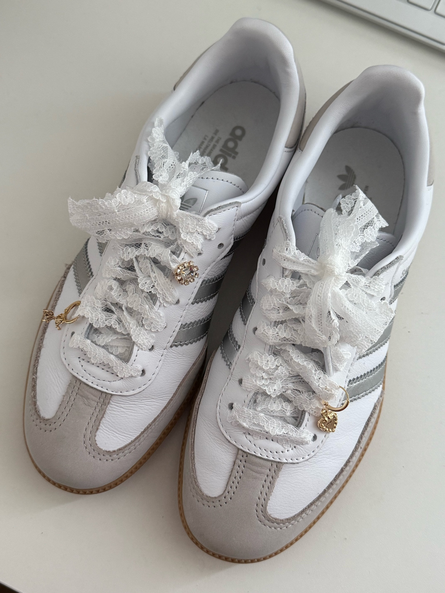 cutest way to accessorize your sambas with lace and charms 🤍