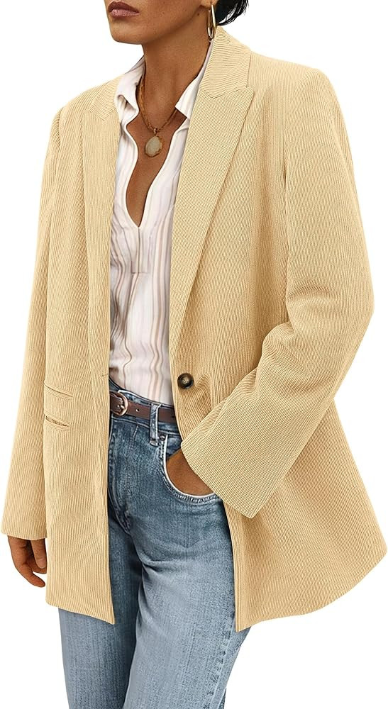PRETTYGARDEN Women's Winter Corduroy Blazers Jackets Dressy Casual Ribbed Long Sleeve Lapel Fashi... | Amazon (US)
