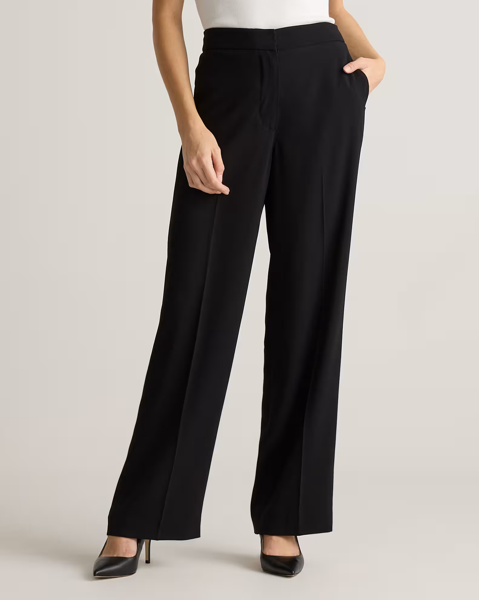 Stretch Crepe Classic Trouser Pants in Textured Black | Quince