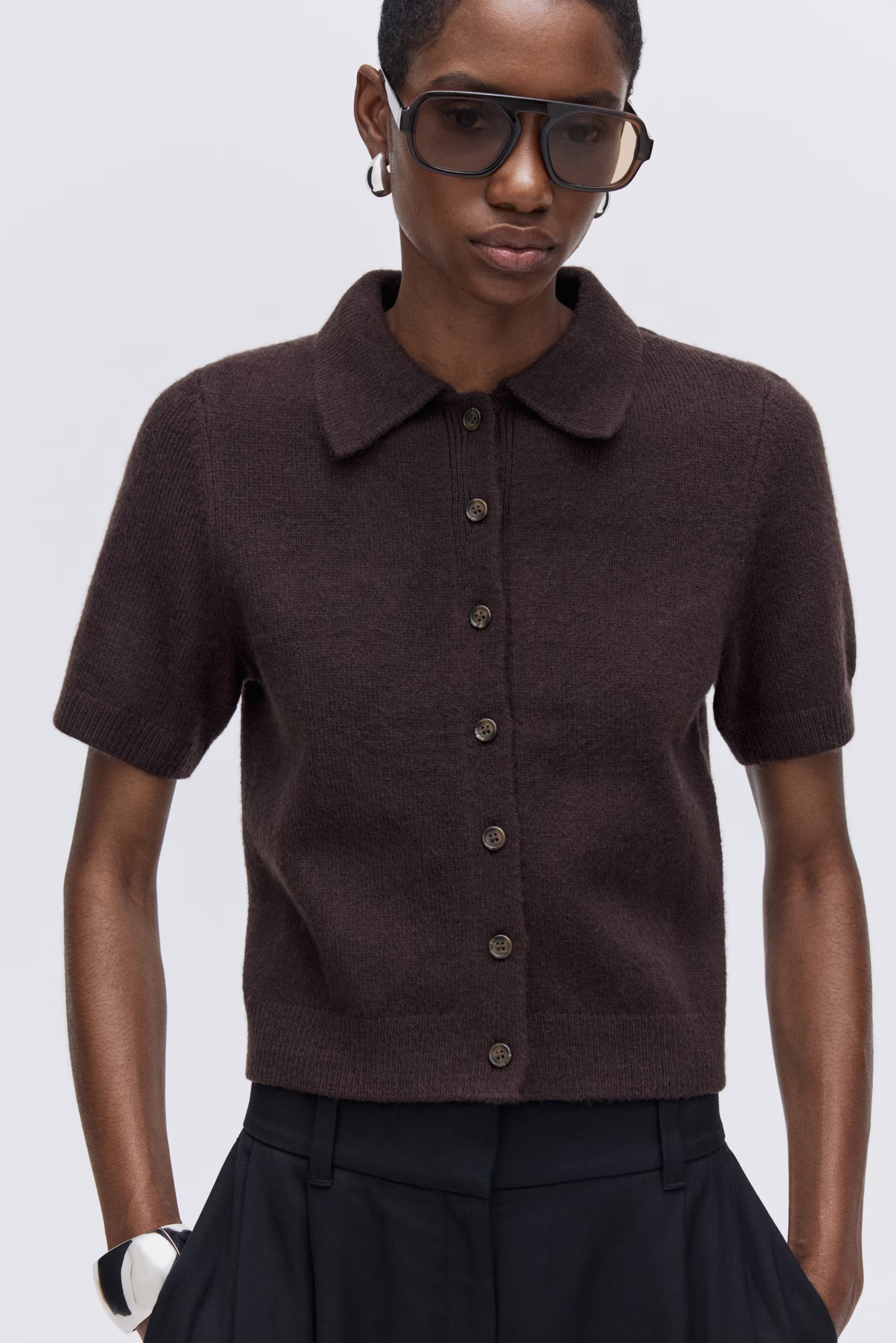 Short-Sleeved Cardigan with Collar | H&M (US + CA)