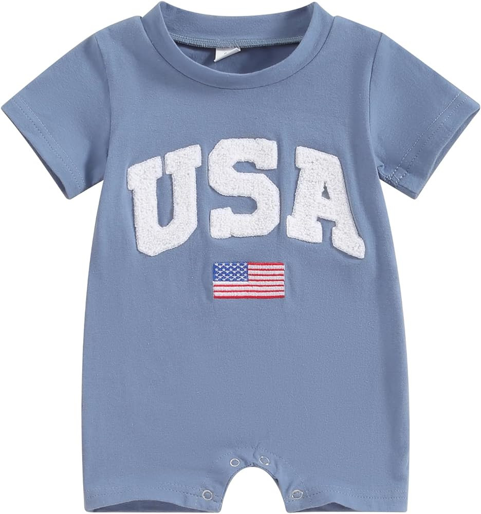 FYBITBO 4th Of July Baby Boy Girl Outfit USA Flag Short Sleeve Jumpsuit Rompers First Fourth Of J... | Amazon (US)