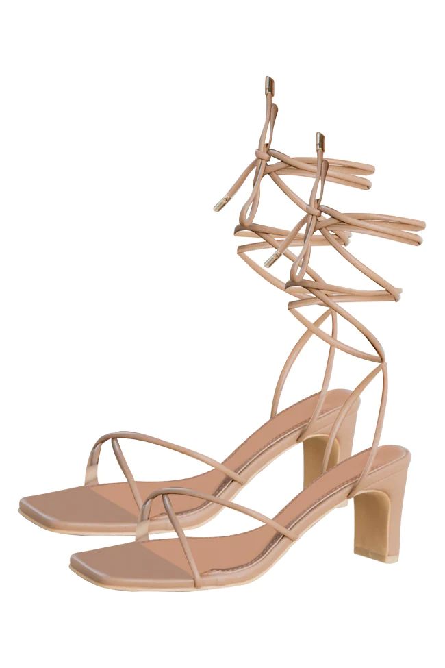 Zoe Strappy Lace Up Beige Heels | Pink Lily