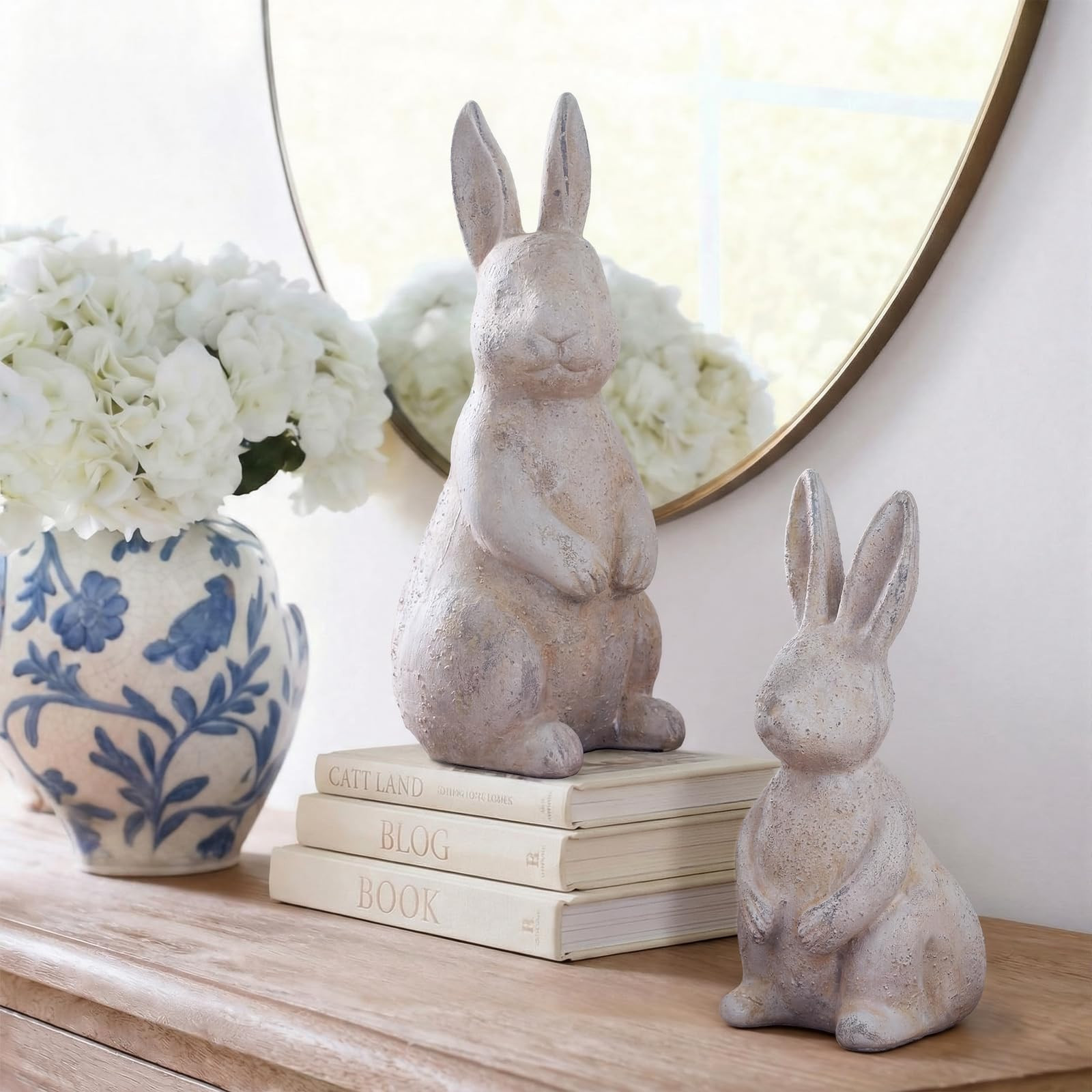 Set of 2 Rustic Easter Bunny Decorations 9.7'' 8'' Farmhouse Spring Easter Bunny Figurines Decora... | Amazon (US)