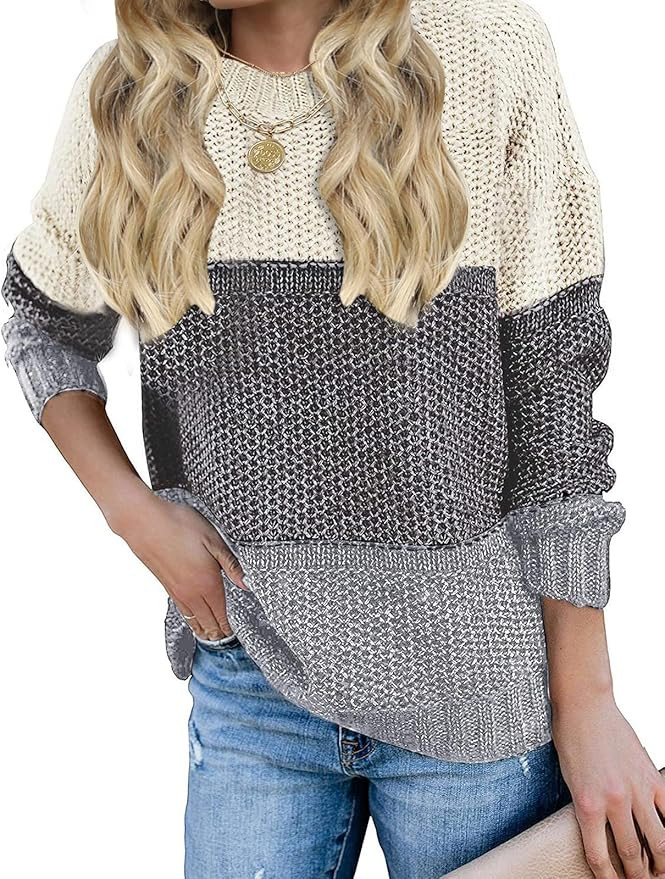MEROKEETY Women's Long Sleeve V Neck Ribbed Button Knit Sweater Solid Color Tops | Amazon (US)