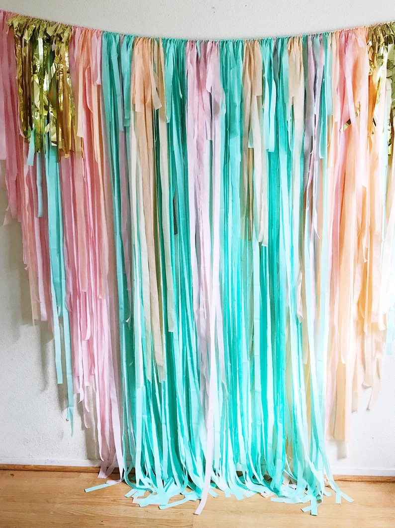 8 ft x 8 ft Single Strand Tablecloth Fringe Backdrop Flagtape Backdrop, Fringe Backdrop, Birthday... | Etsy (US)